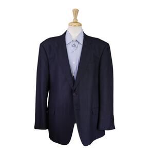 Armani Collezioni Mens Executive Navy Blue Knit Woven Wool Sportcoat Blazer 46R